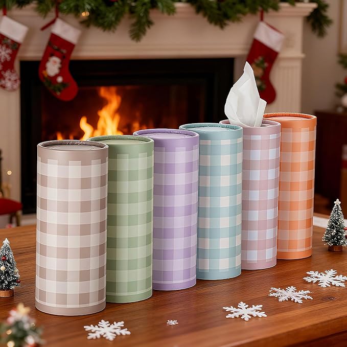 12 Pack Spring Tissue Boxes for Car Cylinder Bulk Colorful Plaid Round Cylinder - Image 6