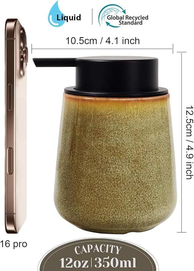 INGOFIN Ceramic Lotion Dispenser - 12 oz Refillable Hand Soap Dispenser Bathroom - Image 3