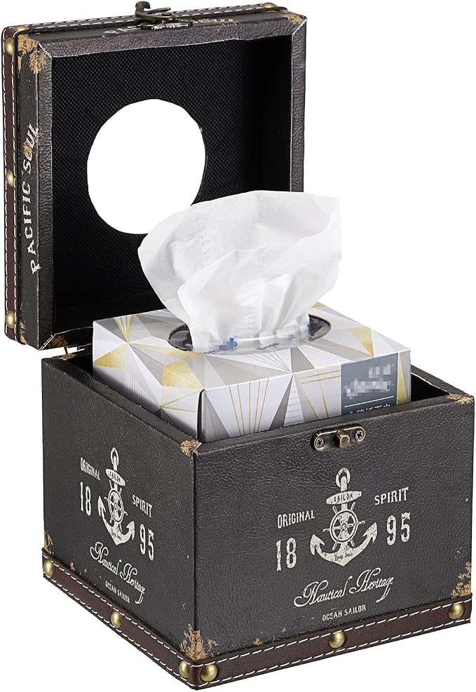 Sumnacon Retro Wood Square Tissue Box Cover - Image 5
