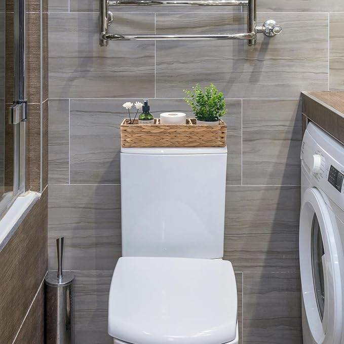 Wicker Bathroom Basket with 3 Compartments, Water Hyacinth Toilet Tank Basket - Image 5