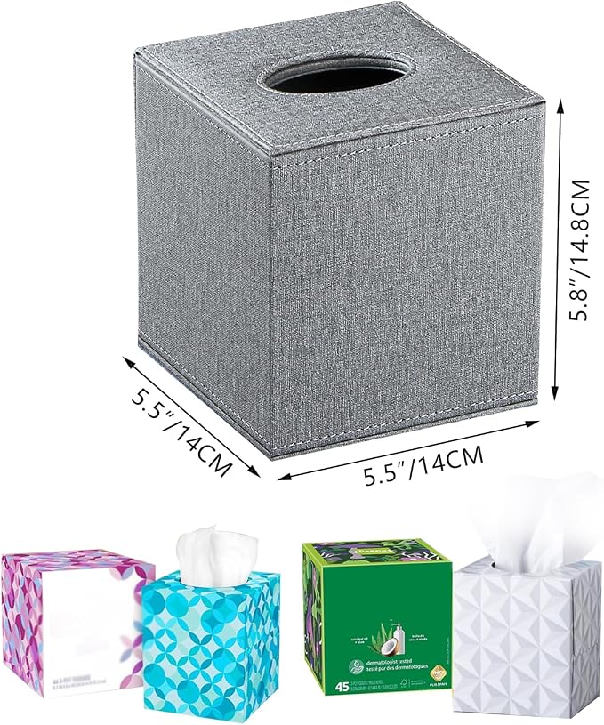 Leather Tissue Box Cover Square, Decorative Cube Tissue Box Holder - Image 3