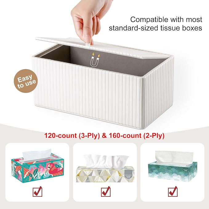 KINGFOM PU Leather Tissue Box Cover Rectangular Tissue Box Holder - Image 5