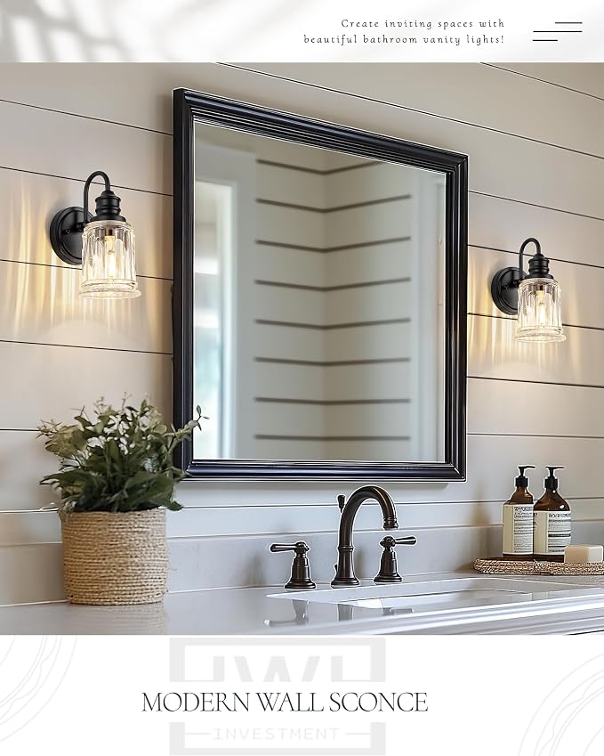 HWH Wall Sconces Set of 2, 1-Light Matte Black Bathroom Light Fixtures - Image 5