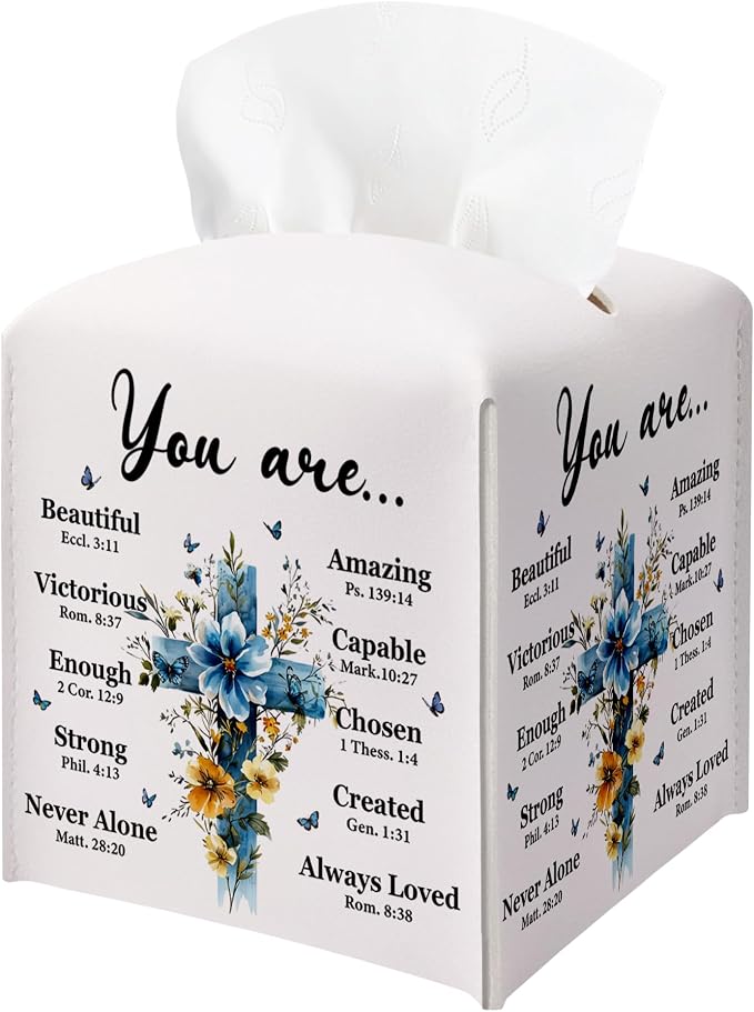Easter Cross Tissue Box Cover, PU Leather Drawstring Bottom by BGFMVS