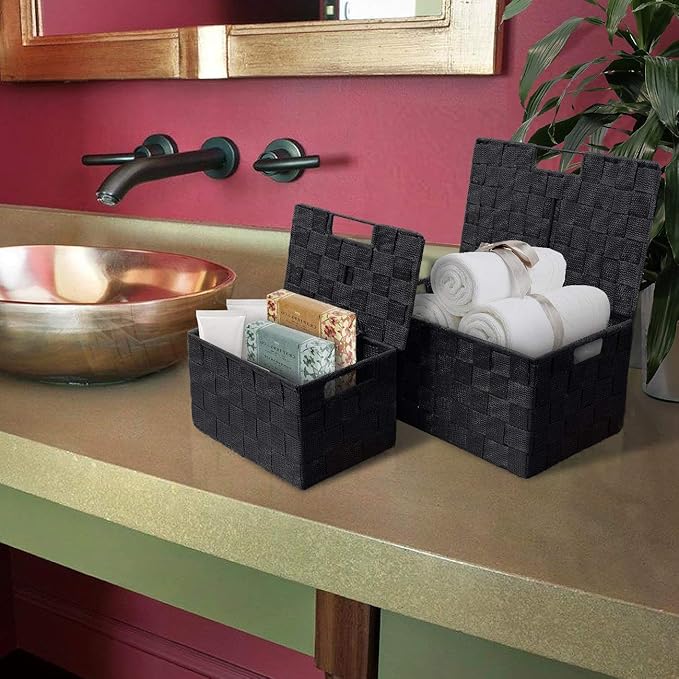 Sorbus Set of 3 Black Woven Storage Baskets - Image 4