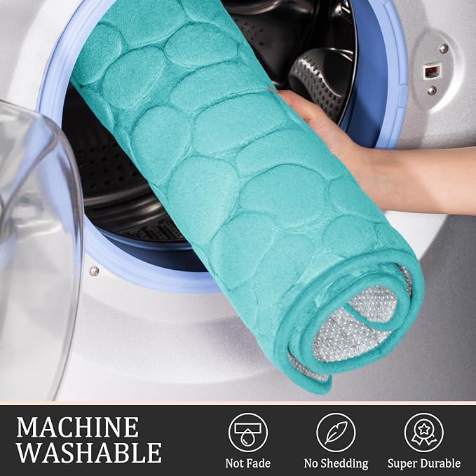 YIHOUSE Bathroom Rugs Mat Set 2 Piece Teal, Memory Foam Bath Mats Sets - Image 5