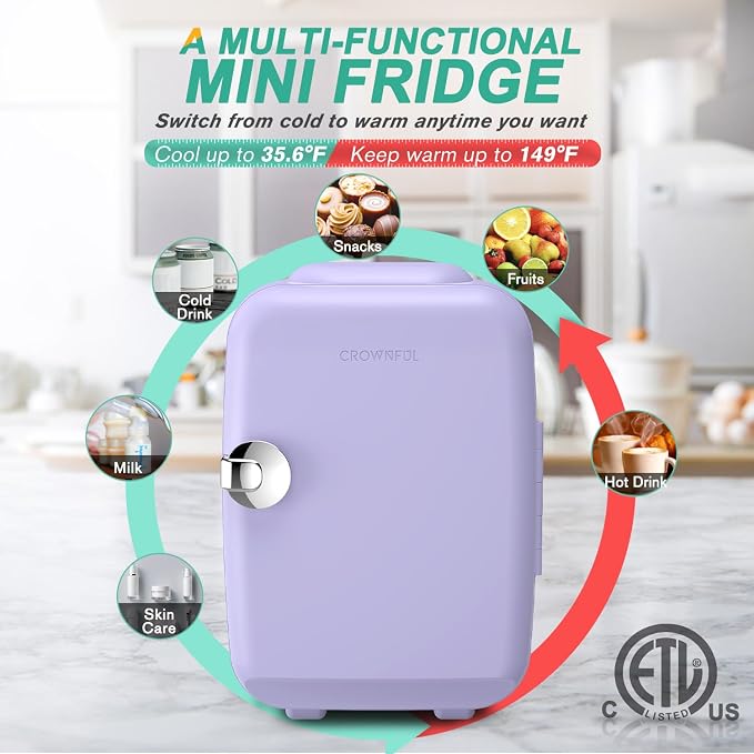 CROWNFUL Mini Fridge, 4 Liter/6 Can Portable Cooler and Warmer Personal - Image 4