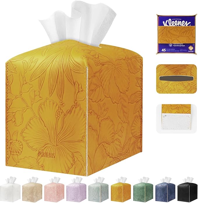 Square Tissue Cube Cover PU Leather Tissue Organizer by DecorateYourHome