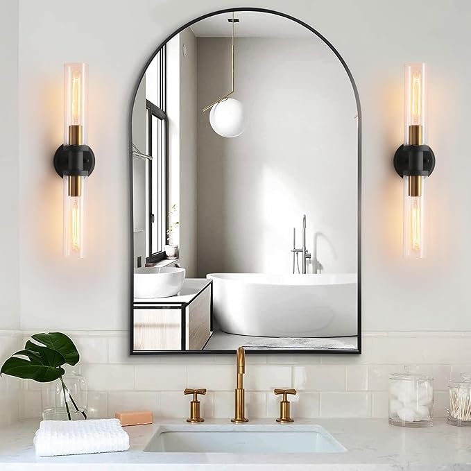 Black and Brass Gold Wall Sconces Set of Two - Image 6