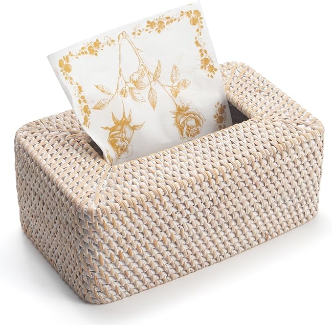 Rattan Tissue Box Cover Natural Woven Facial Napkin Holder Rectangular 10 x 6.1 - Image 2