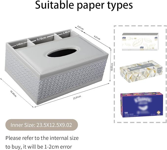 Tissue Box Cover Rectangle White Kleenex Box Holder PU Leather Facial Tissue - Image 4