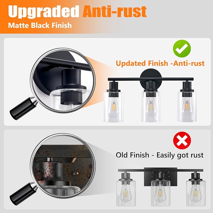 DLLT 3-Light Bathroom Light Fixtures: 18.51" Black Modern Vanity Lights - Image 4