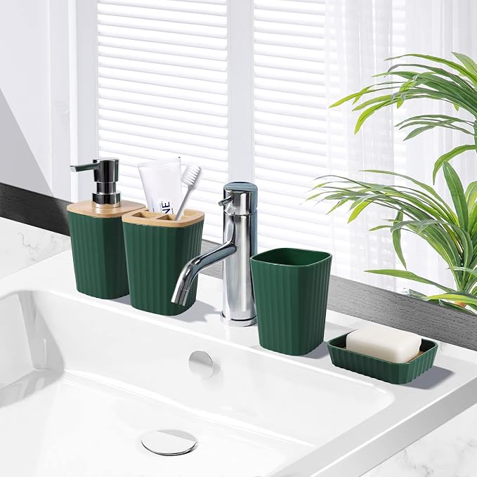 Dark Green Bathroom Accessories Set, 9-Piece Green Bathroom Set - Image 5