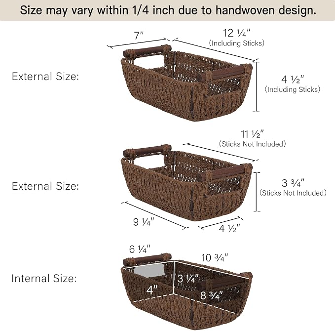 StorageWorks Handwoven Small Wicker Baskets, Round Paper Rope Storage Baskets - Image 2