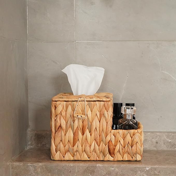 PINXIURY Water Hyacinth Tissue Box Cover Square, Tissue Box Holder, Tissue Box - Image 6