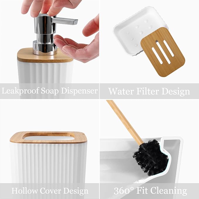 Bathroom Accessory Set, 9-Piece White Bathroom Set - Image 4