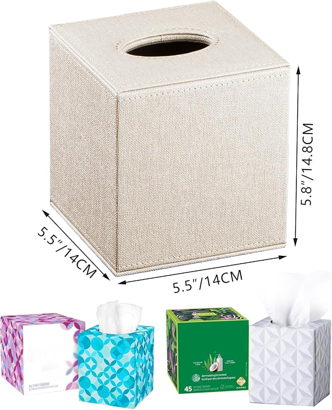 Leather Square Tissue Box Cover, Cut Tissues Cube Box Holder, Modern Facial - Image 3