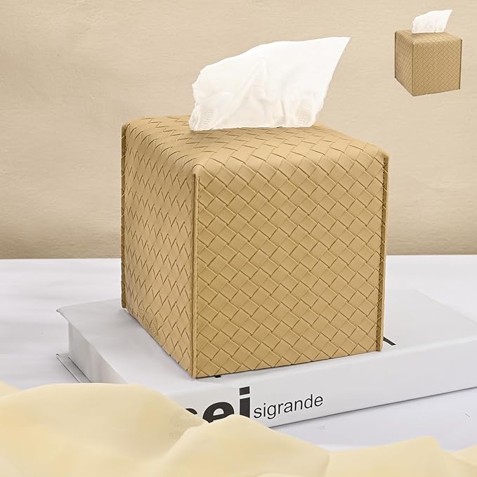 HOMOTEK 2 Pack Tissue Box Cover, Square PU Leather Tissue Holder, Decorative by HOMOTEK