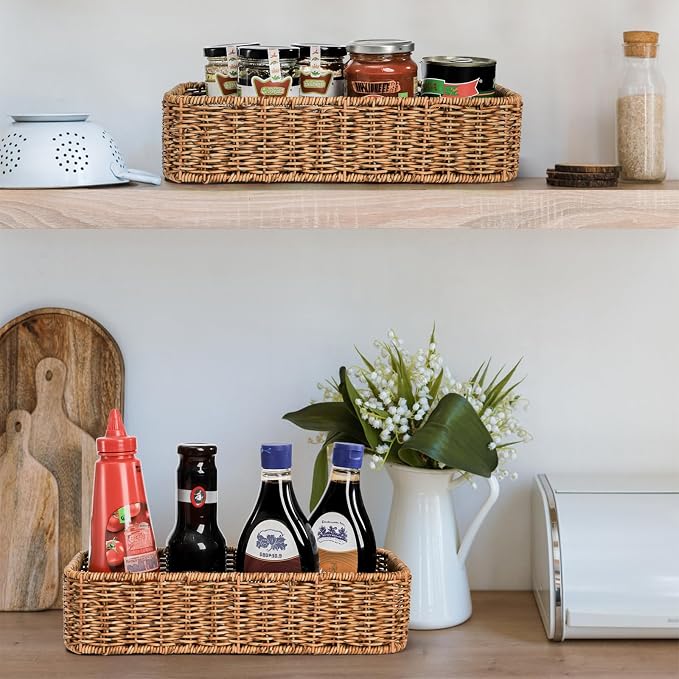 2 Pack Toilet Tank Basket, Handwoven Rectangular Wicker Shelf Baskets - Image 6