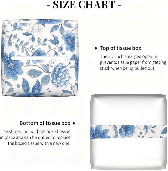 Floral Tissue Box Cover Blue Leather Tissue Box Holder Square Facial Paper - Image 3