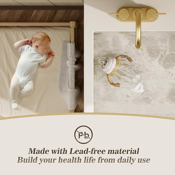 Phiestina Brushed Gold 4 Inch 2 Handle Centerset Lead-Free Bathroom Faucet 2 - Image 3