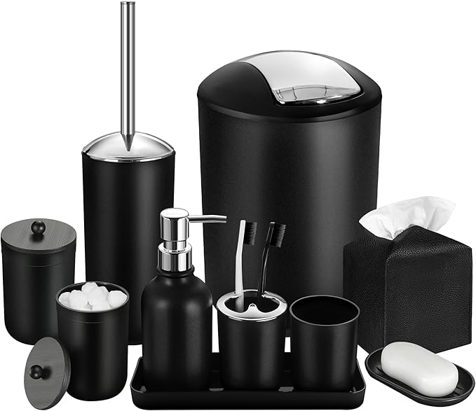 Black Bathroom Accessories Set, Soap Dispenser and Toothbrush Holder, Soap Dish by ALPIRIRAL