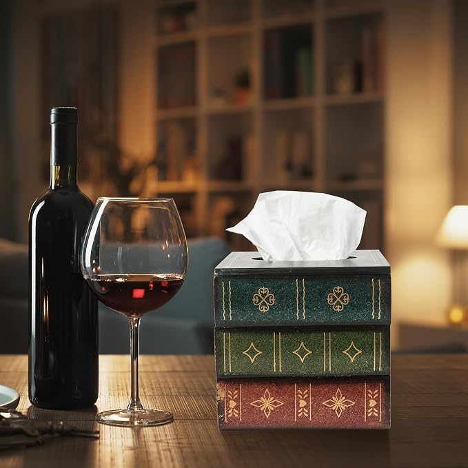 Crafted Classical Retro Wooden Antique Book Tissue Box Cover Square Tissue - Image 3