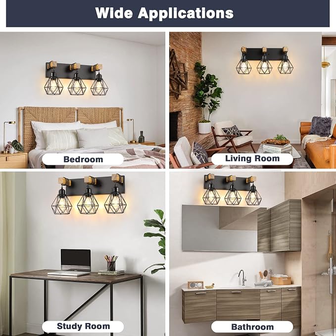 3-Light Farmhouse Bathroom Vanity Light Fixtures, Wood Bathroom Light Fixtures - Image 7