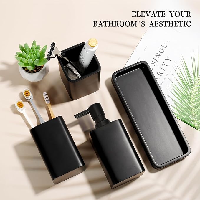 Bathroom Accessories Set, Soap Dispenser, Toothbrush Holder, Qtip Holder Set - Image 4