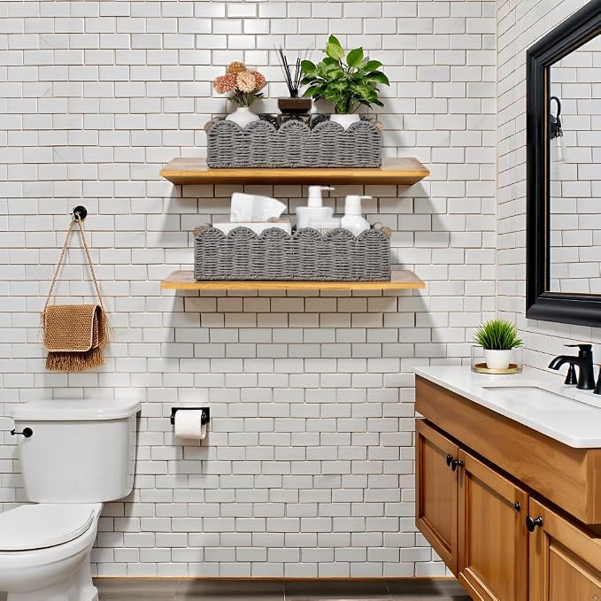 CubesLand Toilet Paper Storage Basket, Scalloped Edge Shelves Basket - Image 2