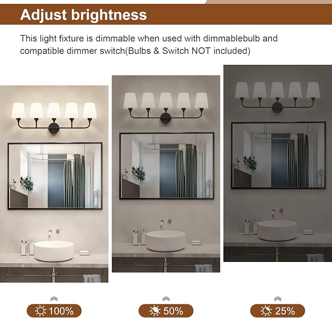 Bathroom Vanity Light, Matte Black Bathroom Light Fixtures, 5-Light Lighting - Image 6