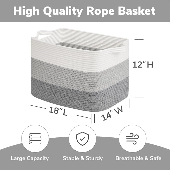 Goodpick Large Woven Basket, Rectangle Rope Storage Baskets - Image 3