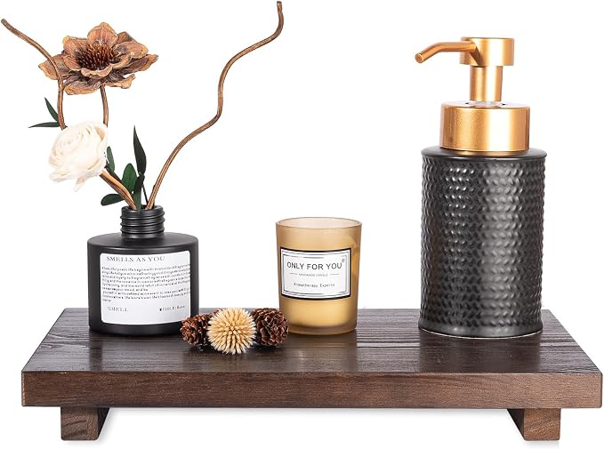 Bathroom Counter Organizer Wood Pedestal Stand Farmhouse Decorative Tray Soap - Image 7
