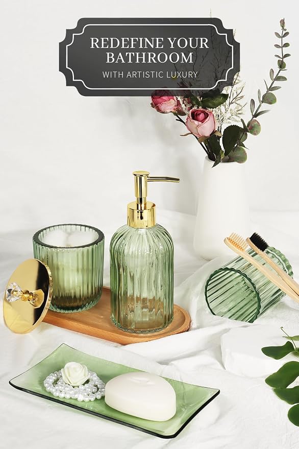 Designer Green Glass Bathroom Accessories Sets - Image 2