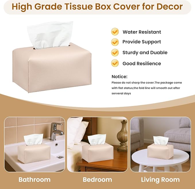 Long Tissue Box Cover, PU Leather Tissue Holder Rectangle, Facial Paper - Image 2