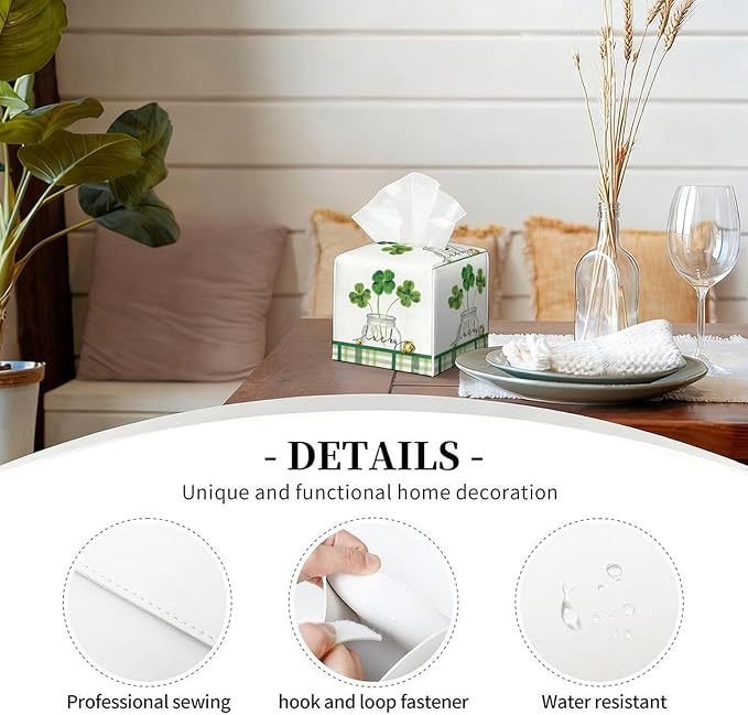 Lucky Clover Tissue Box Cover Leather Tissue Box Holder Square Facial Paper - Image 5
