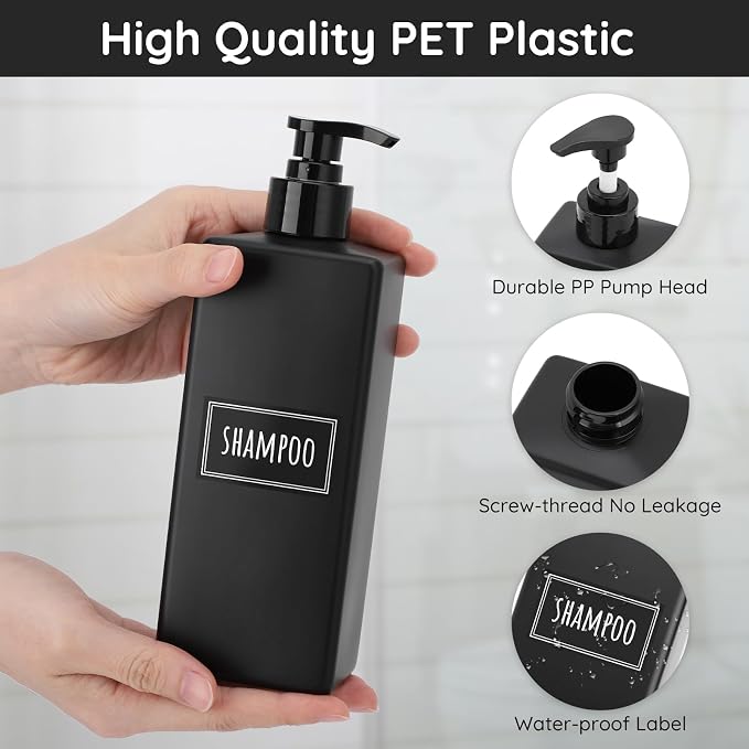 Segbeauty Matte Black Soap Dispenser, 3 Pack 16.9oz Refillable Shampoo and - Image 3