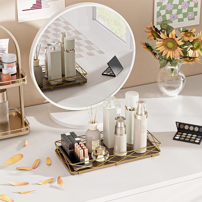 Toilet Paper Basket Holder, Wood and Metal Toilet Tray Vanity Organizer - Image 6