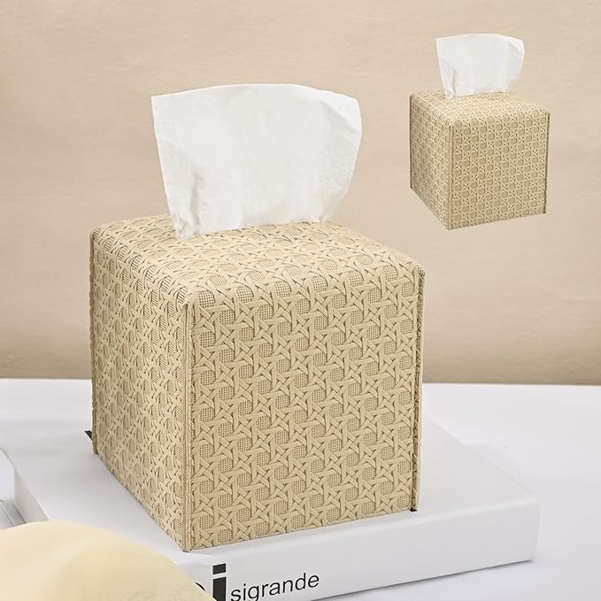 HOMOTEK 2 Pack Tissue Box Cover, Square PU Leather Tissue Holder, Decorative by HOMOTEK