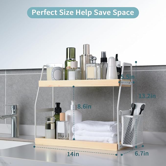 Bathroom Counter Organizer, 2-Tier Standing Storage Shelf - Image 2