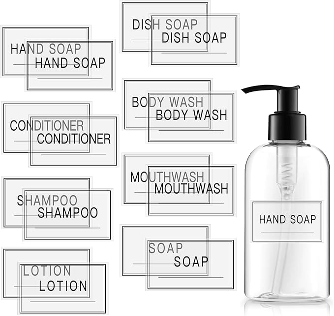 48PCS Clear Waterproof Labels for Bottles, Shampoo and Conditioner Dispenser by TESWEY