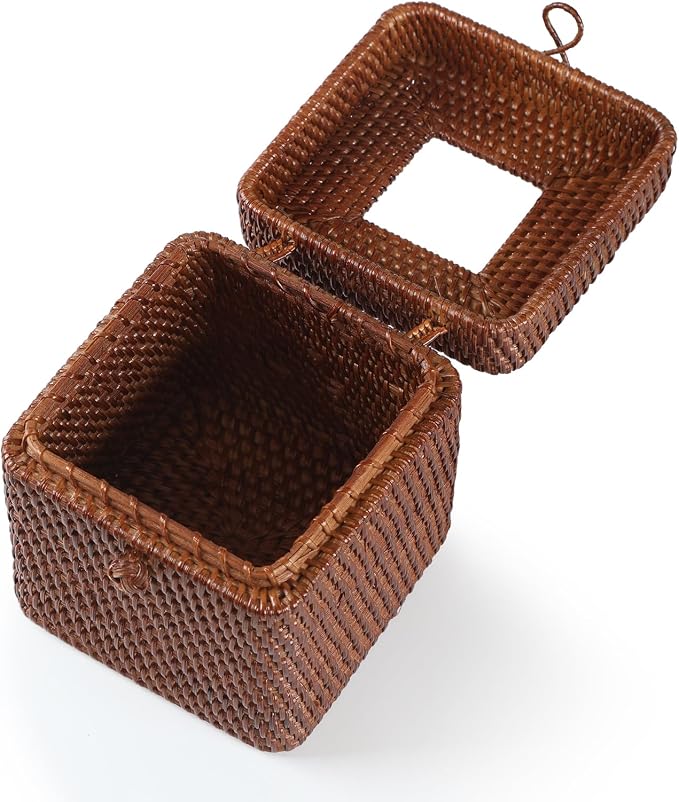 Rattan Square Tissue Box Cover, 5.7" x 5.7" x 5", Decorative Woven Facial - Image 6