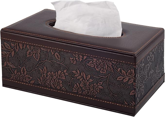 Antique PU Leather Tissue Box Holder Cover Rectangular Napkin Case Dispenser by RHCSZ