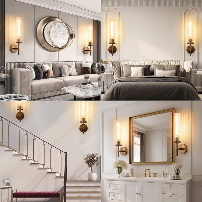 19.5" Knurled Bronze Hardwired Wall Sconces Set of 2, Bathroom Vanity Light - Image 9