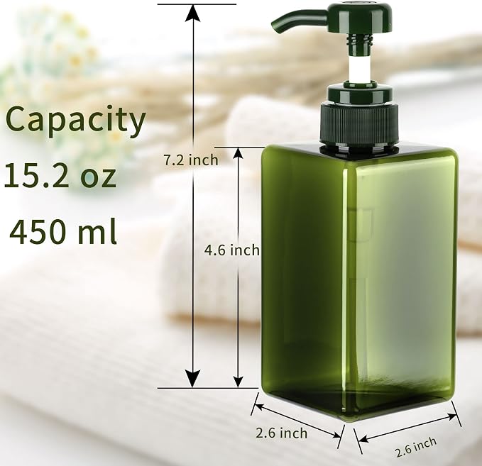 450ml Pump Bottle Dispenser Jansburg 2Pack Refillable Square Plastic Lotion - Image 3