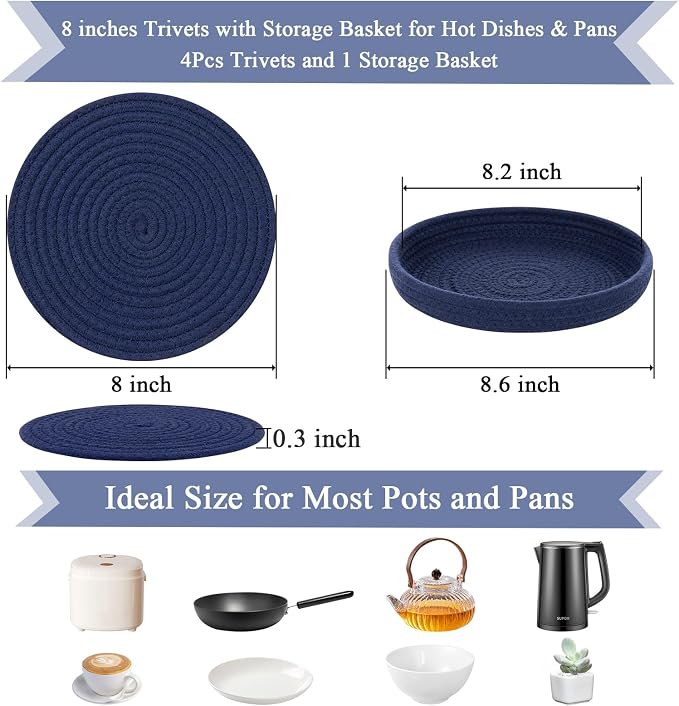 SHACOS 8 Inches Trivets for Hot Dishes, 4 Pieces Cotton Trivets Mats for Kitchen - Image 2