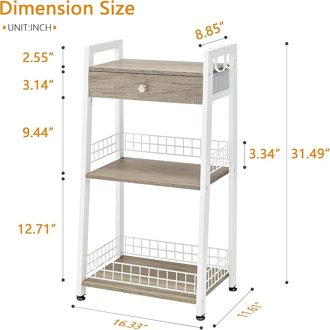 3-Tier Ladder Shelf with Drawer, Bathroom Table Stand - Image 3