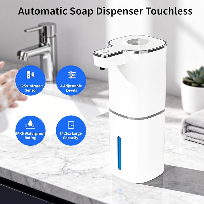 Automatic Foaming Soap Dispenser, Touchless Rechargeable Hand Soap Dispenser - Image 2