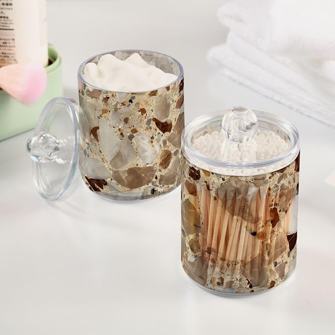 2 Pack Beige and Brown Marble Print Apothecary Jars - Image 5