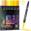 Yellow Duo Tip Marker Pens, 12 Pack Fine & Brush Markers by ZSCM